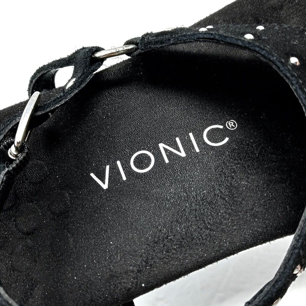Vionic Margot Suede Studded T-Strap Sandals Women's Size 7 Black Strappy - Picture 9 of 10